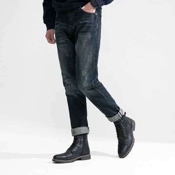 ⚡Men's Vintage Motorcycle Lace Up Casual Leather Boot Zipper Fashion Chukka Boot - Picture 7 of 8